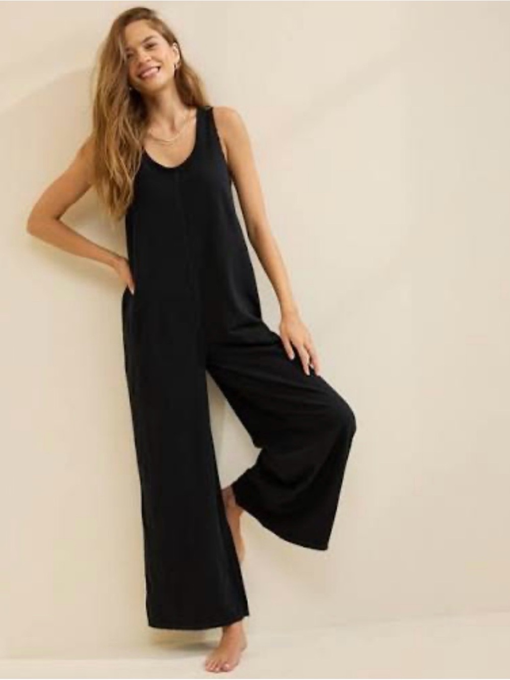 aerie Black Wide-Leg Sleeveless Jumpsuit